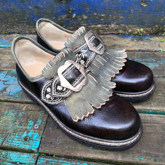 HANS BEHR Vintage Bavarian Folk Oxfords with Suede Fringe - Picture 1 of 8